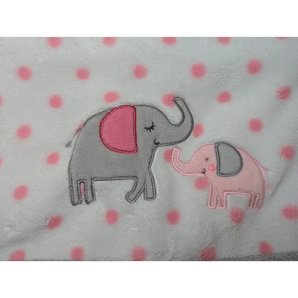 Parents choice Baby blanket pink dots elephants gray trim Walmart